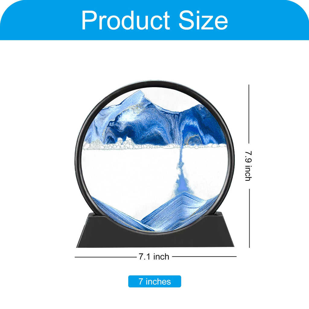 Measurement chart showing a round product with blue design, labeled 'Product Size'.