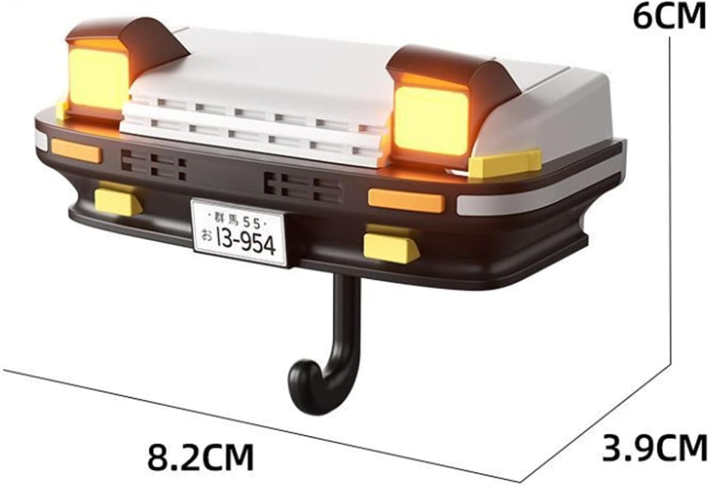 Model of a police car with lights and a license plate, shown with dimensions on a white background.