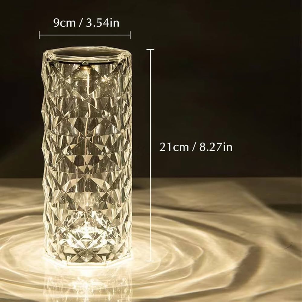 Crystal vase with measurements on a dark background